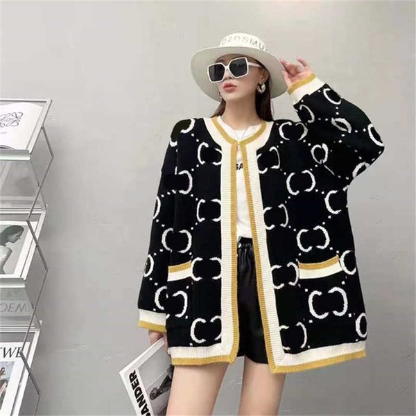 

fashion sweater women knitted loose coat double letter printed cardigan sweaters ladies outer wear thick streetwear autumn winter, White;black