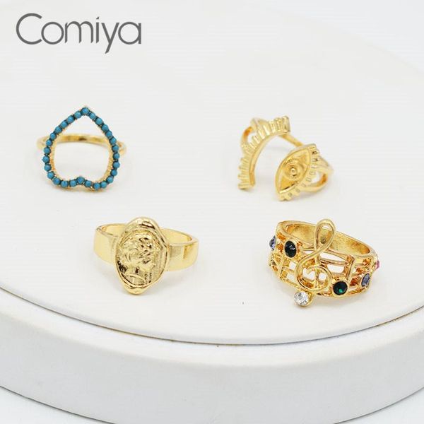 

cluster rings comiya fashion for women zinc alloy acrylic mosaic heart round accessories gold color eye charms mujer bagues femme ring, Golden;silver