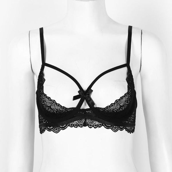 

bras women's bra see through sheer lace lingerie adjustable straps push up underwire nightclub open cups top, Red;black