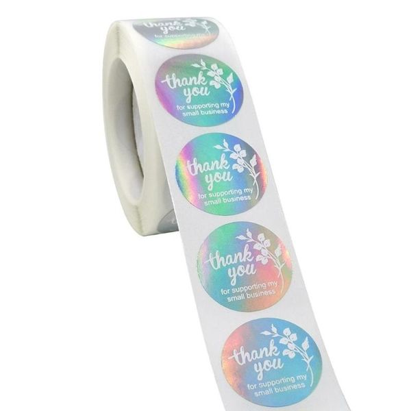 

500pcs 1" colorful stamp silver thank you for supporting my small business stickers gift box decor accessory wrap