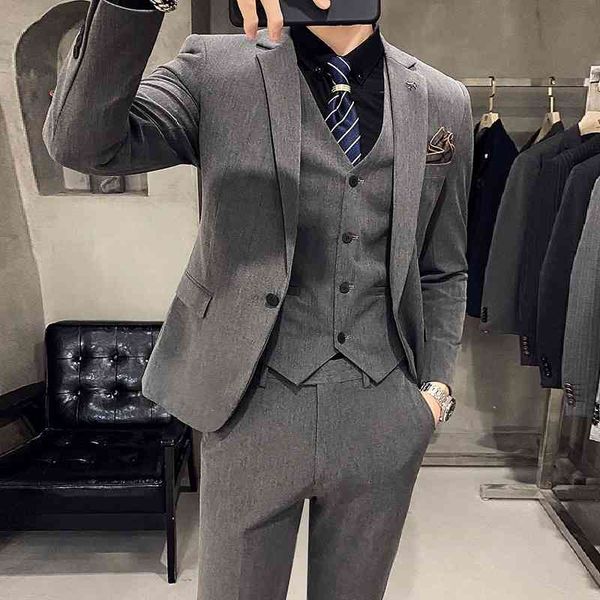 

casual coat fashion korean version slim fit three piece men's suit british handsome groom's wedding dress, White;black