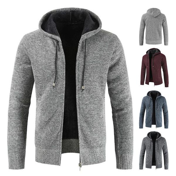 

men's sweaters men 2021 autumn casual thick warm hooded sweater cardigan jumper winter fashion loose fit fleece knit jacket, White;black