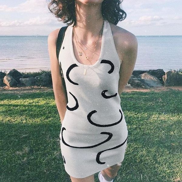 

casual dresses missnight white halter dress knitted bodycon bandage printed backless party summer 2021 fashion streetwear, Black;gray