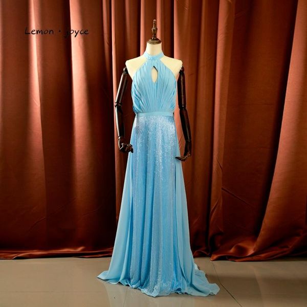 

party dresses lemonjoyce sky blue evening dress 2021 style pleat beading skirt with drape backless lady prom gown, White;black