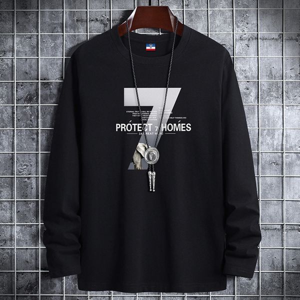 

long sved t-shirt inner spring men's cotton bottomed shirt ins trend loose sweater brand autumn cloth, White;black
