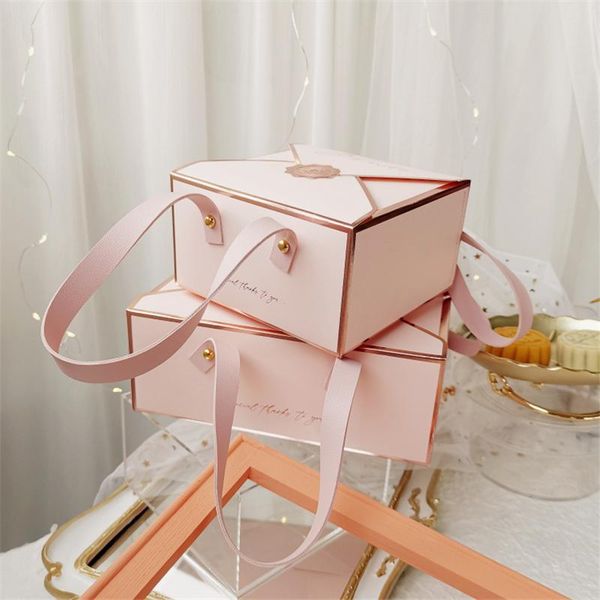 

gift wrap 5pcs bronzing protable paper box leather portable rope chocolate candy packaging birthday party year decoration