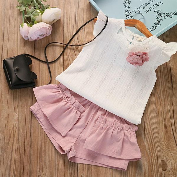 

2-6 year old baby girls clothes infant summer korean suit round neck sleeveless vest shorts 2 piece trend clothing sets, White