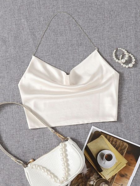 

satin shirred back halter h8hh#, White