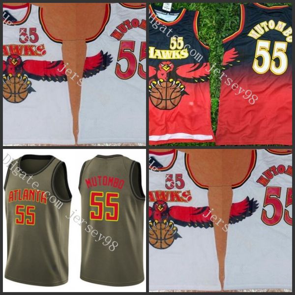 

atlanta hawks men #55 dikembe mutombo men retro jersey, Black