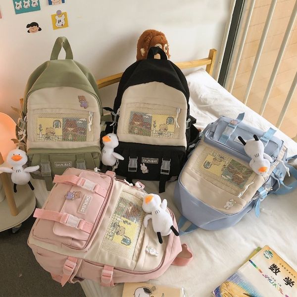 

backpack school fashion contrast female color nylon impermeable anti-theft student purse co38