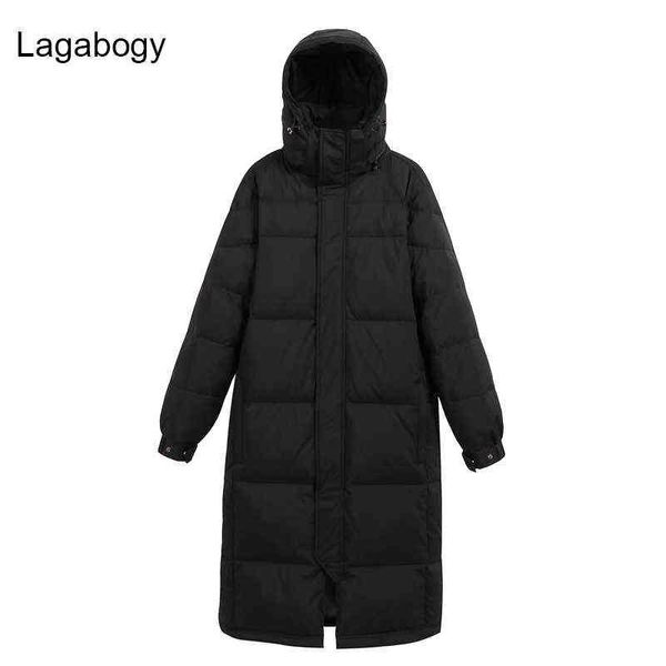 

lagabogy winter coat women 90% white duck down jacket plus size 3xl long parkas female thicken warm hooded snow outwear 211130, Black