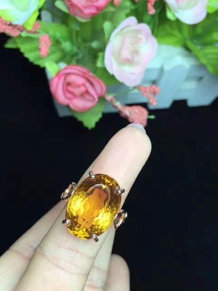 

cluster rings natural and real citrine for women 925 sterling silver jewelry ring wedding anniversary, Golden;silver
