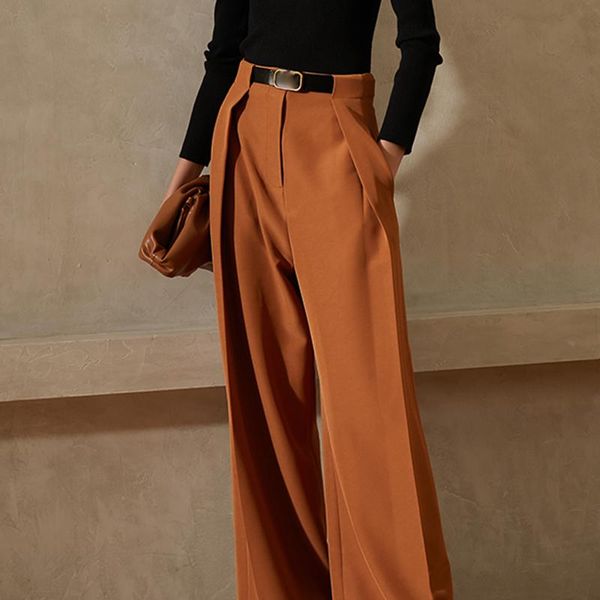 

women's pants & capris straight casual trouser vintage wide leg for women high waist solid minimalist female fashion clothing, Black;white