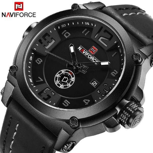 

wristwatches naviforce 9099 mens watches sport quartz-watch leather strap clock men waterproof wristwatch relogio masculino, Slivery;brown