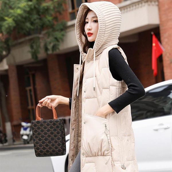 

women's vests 2021 autumn and winter women's vest loose mid-length waistcoat large size sleeveless jacket, Black;white