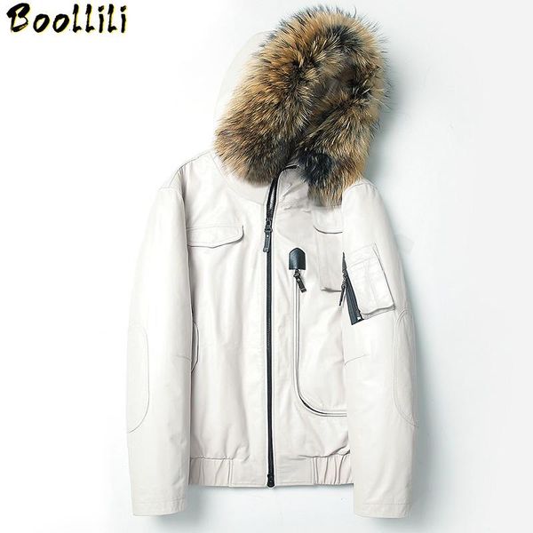 

men's leather & faux boollili winter real fur coat men genuine jacket mink liner white cowhide mens parka cow jackets, Black