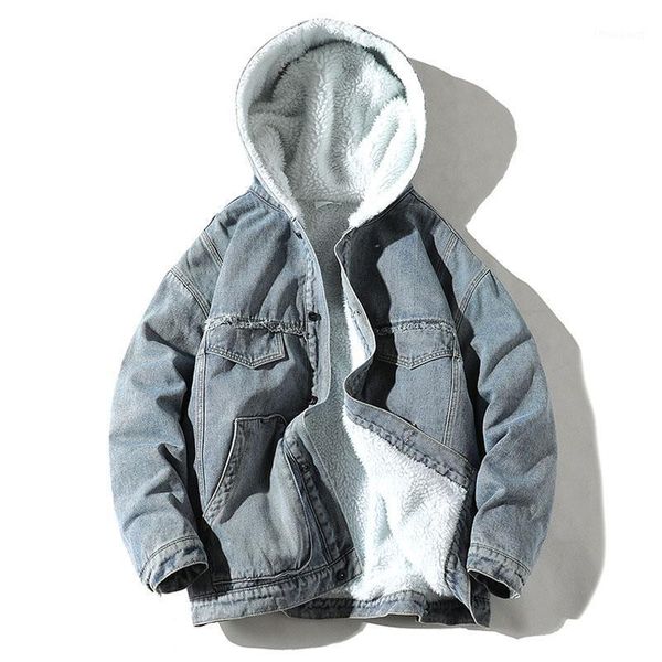 

men's jackets winter thickened wool hooded denim coat, Black;brown