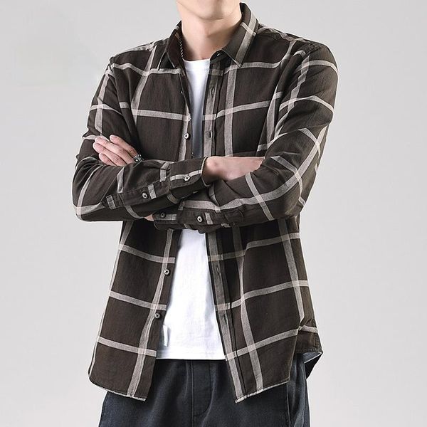 

men's casual shirts men clothing 2021 spring summer shirt large plaid retro long-sleeved fashion, White;black