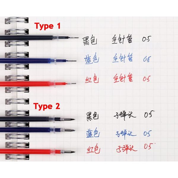 

refills type 2 gel pen refill office signature rods for handles 0.5mm red blue black ink school supplies 10pcs/lot, Black;red