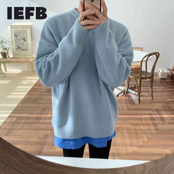 

iefb /men's wear thickened warm sweater autumn winter korean loose fashion round collar all-match vintage kintted male 3245 210524, White;black
