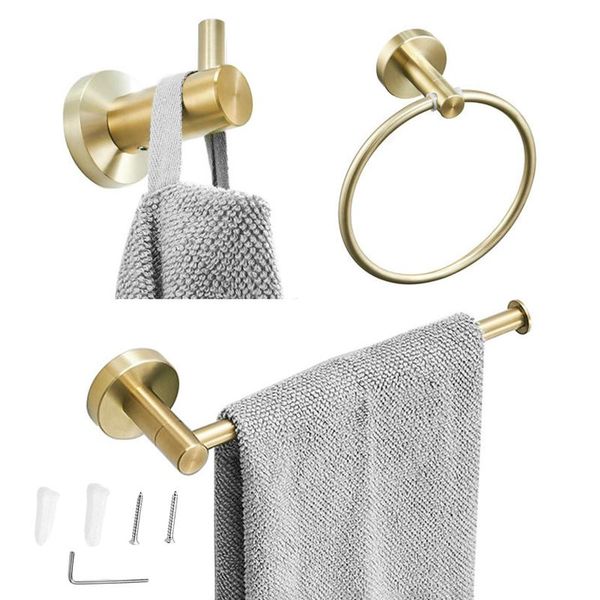 

bath accessory set 3pcs easy install stainless steel home brushed towel hook toilet paper holder bathroom hardware accessories hanging ring