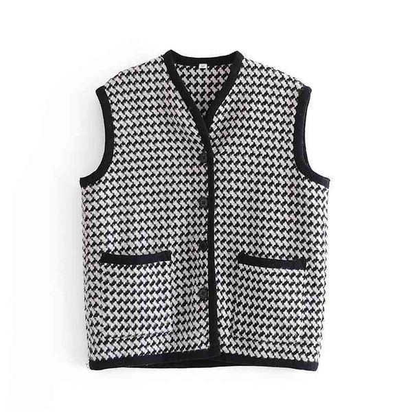 

women sweater vest spring autumn women plaid v-neck knitted waistcoat casual female knitwear out clothing 210524, Black;white