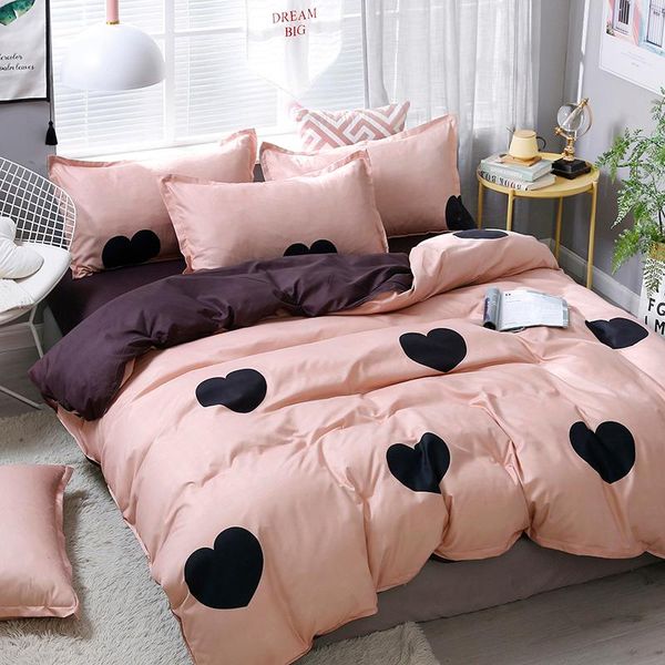 

bedding sets pink black heart pattern comforter set cute luxury fashion king  twin size bed linen duvet cover gifts