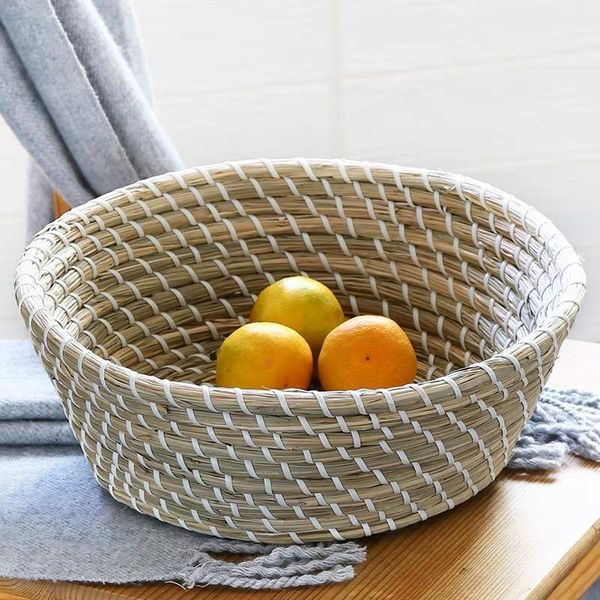 

kitchen storage & organization fruit basket straw woven nordic simple handmade circular vegetable household items