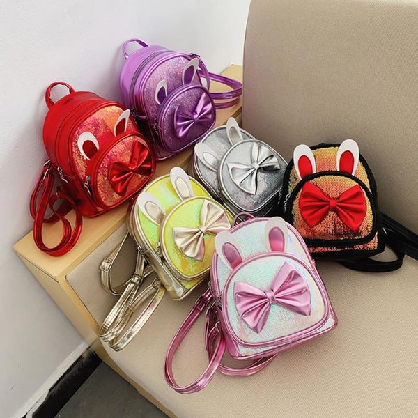 

school bags durable puleather sequins fashion children shoulders bag bowknot ear design travel backpacks