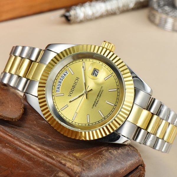 

high grade 2021 men's foreign trade high-end watch president's watch week calendar shi ying non-mechanical gold watch wholesale., Slivery;brown