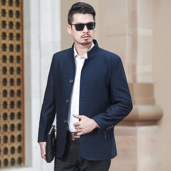 

men's suits & blazers middle-aged jacket men blazer business casual coats mens suit stand collar masculino slim fit clothes casaco spri, White;black