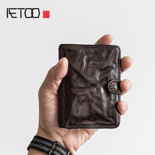 

wallets aetoo head cowhide men's short wallet retro leather ticket clip, put driver's license id, Red;black