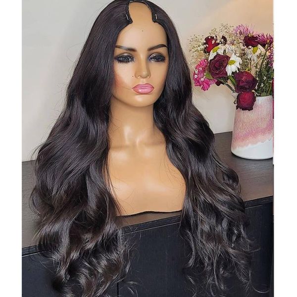 

lace wigs simbeauty glueless wavy 1x4 opening u part human hair for black women 200density machine made with combs remy, Black;brown
