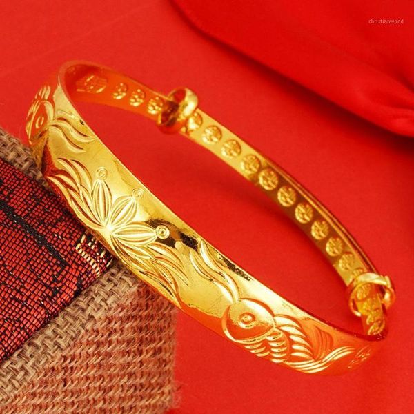 

vintage women goldfish flower carved bracelet bangle bride wedding bracelet jewelry gold charm party jewelry gift kids1, Black