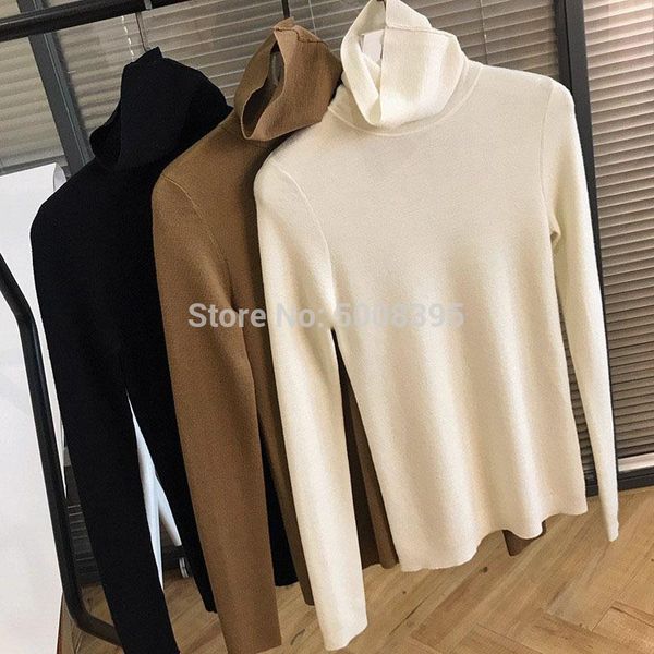 

women's sweaters [elfstyle] - 100% wool navais sweater turtleneck big stretch jumper jersey fashion woman black beige sold color knitwe, White;black