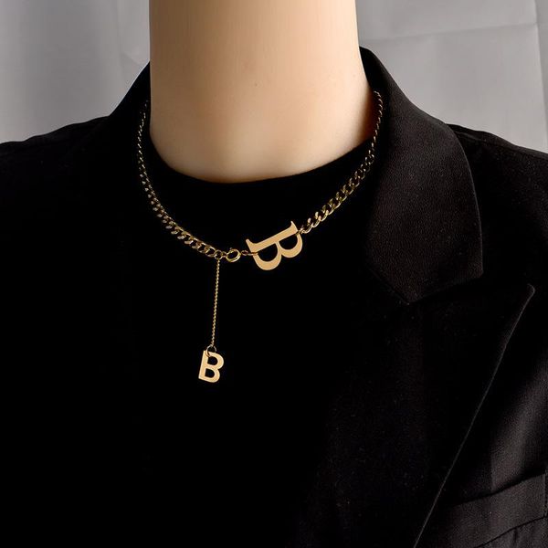 

pendant necklaces ins classic letter b necklace for women titanium steel choker chains 2021 trend personality niche design jewelry giftsi, Silver