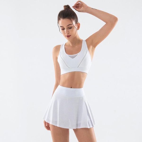 

yoga outfits fitness sports short skirt running 2 piece set, women's clothing, summer gym suit, shockproof bra, shorts, White;red