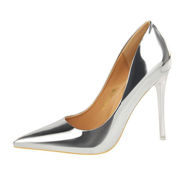 

dress shoes plus size 34-39 women pointed toe pumps patent leather high heels gold sliver wedding a0156, Black