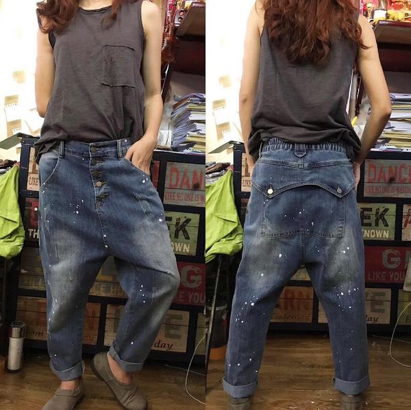 

women's jeans women wild denim harem pants 2021 lady retro distressed loose, Blue