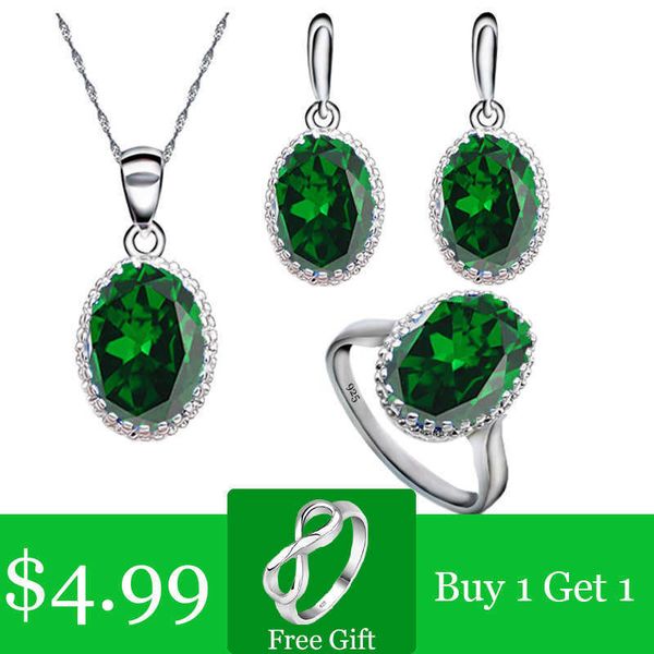 Parure di gioielli Bracciale di design di lusso Verde smeraldo Argento 925 Set per le donne Anello regalo gratuito Collana pendente Matrimonio