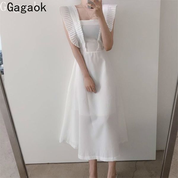 

women & club a-line party dress summer square collar solid tank ruffles dresses chic sweet wild vestidos 210531, Black;gray