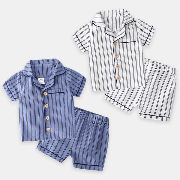 Camicia da notte a maniche corte estiva 2 3 4 6 8 10 anni + pantaloncini Tuta da 2 pezzi per bambini Set pigiama a righe per neonati 210529