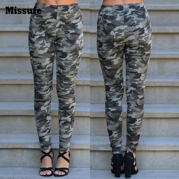 

women's pants & capris missufe casual slim camouflage long women ruched elastic waist trousers female sporty workout hight mujer, Black;white