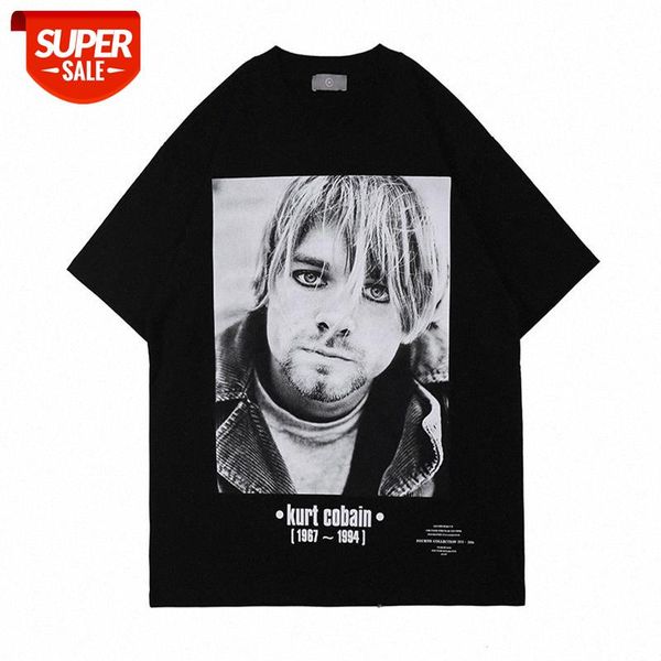 

american simple high street retro print t-shirt loose hip-hop character avatar short-sleeved tee male #vy40, White;black