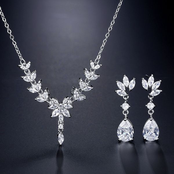 

jewelry set rakol temperament shining aaa zircon earrings necklace two piece bridal evening dress accessories set, Slivery;golden