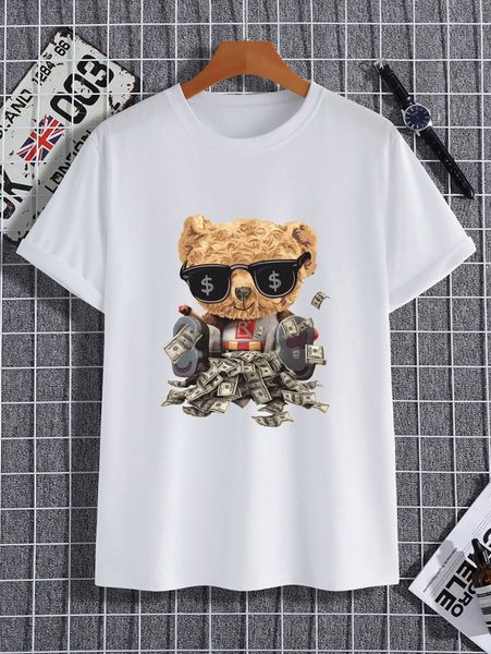 

men dollars & bear print tee c1ep#, White;black