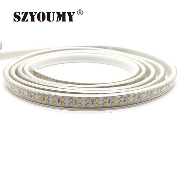 

strips szyoumy ac 220v 240v smd 2835 led strip lighting double line 208leds/m lights tube waterproof ip66 warm white