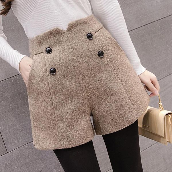 

women's shorts woolen short pants 2021 high waist casual loose wide peg winter wool bottoming button skirt, White;black