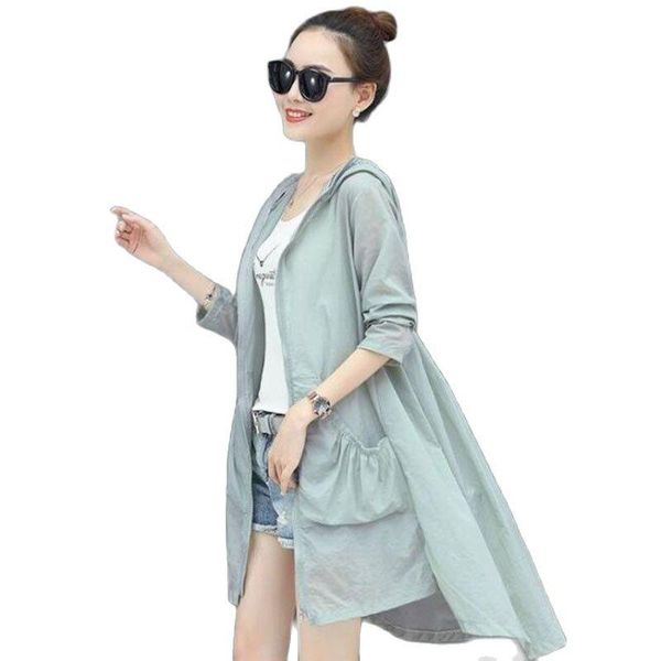 

women's jackets big pocket sun protection clothing ladies mid long zipper hooded motorcycle suit thin female coat, Black;brown