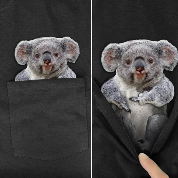 

men's t-shirts cloocl pure cotton t-shirt fashion brand summer pocket australian koala printed shirt for women shirts hip hop tees, White;black